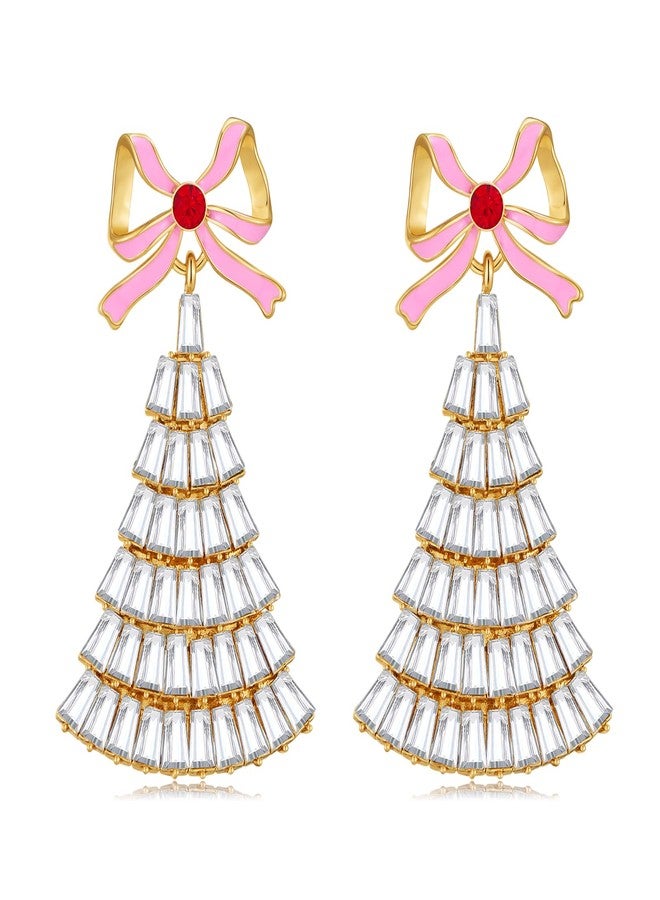 HolidayQbee Christmas Tree Earrings for Women Delicate Bow Christmas Bow Earrings Dangle Hypoallergenic Cubic Zircon Drop Earrings for Holiday New Year Party Jewelry Gift - Image 1